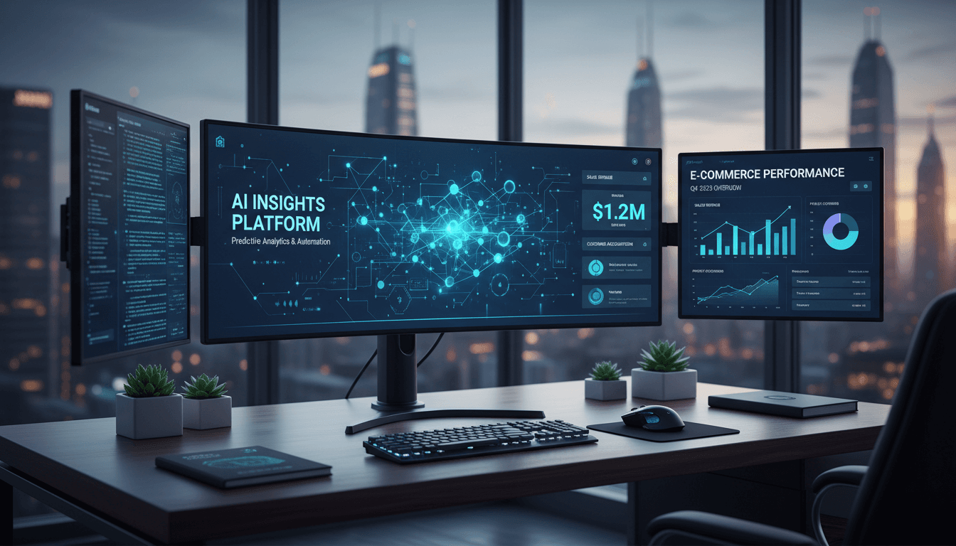 Professional AI dashboard showing data analytics and ecommerce insights